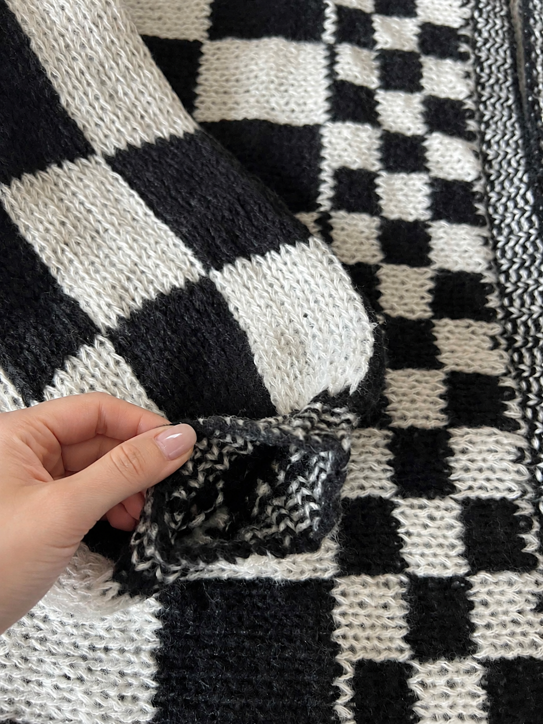 Oversized Checkered Knit Cardigan