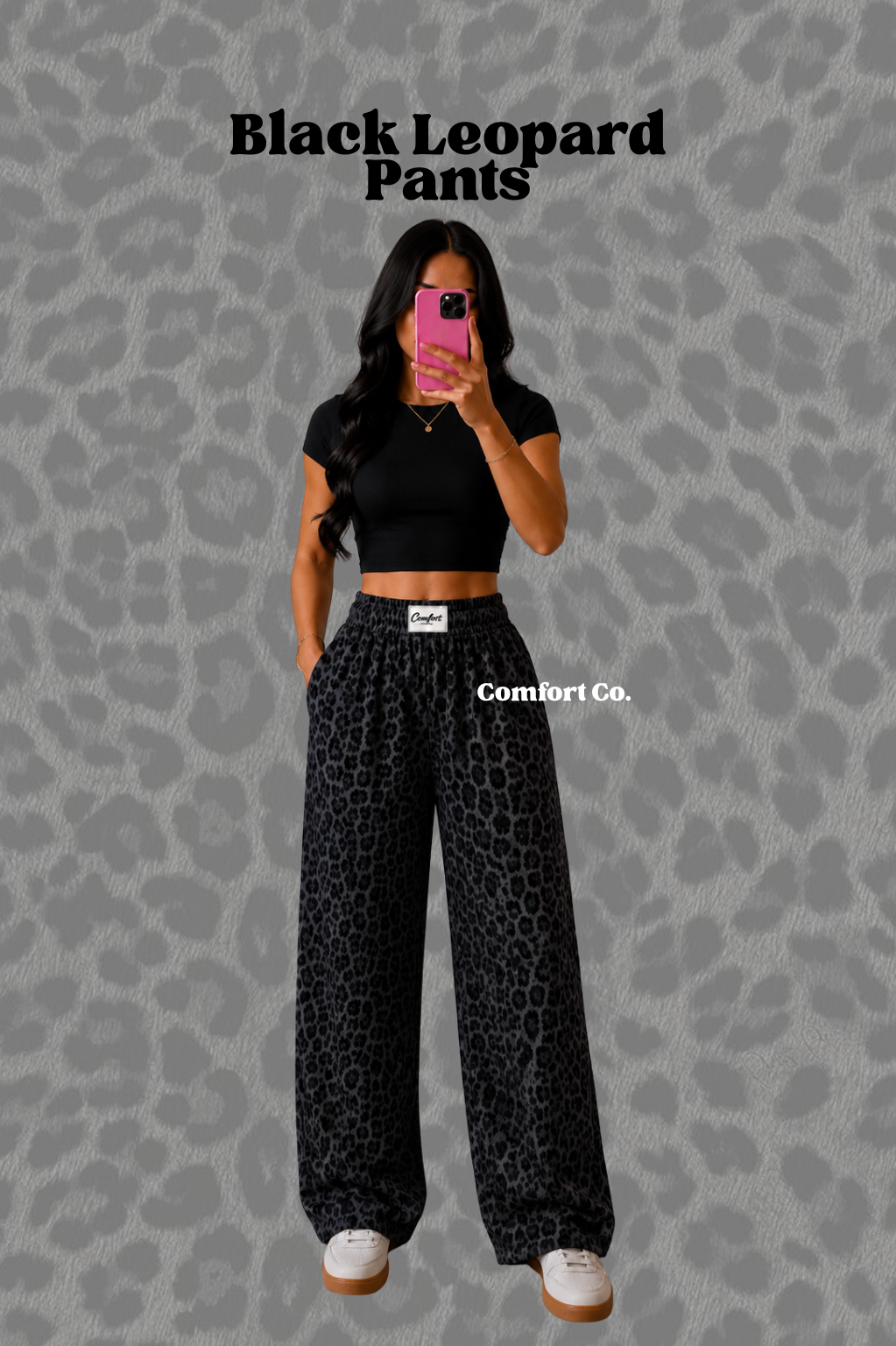 Black Leopard Solid Pants
