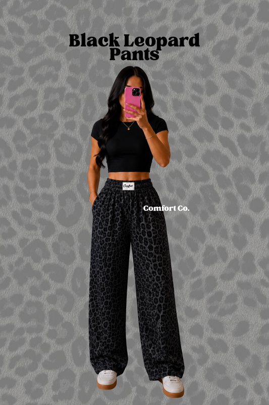 Black Leopard Solid Pants