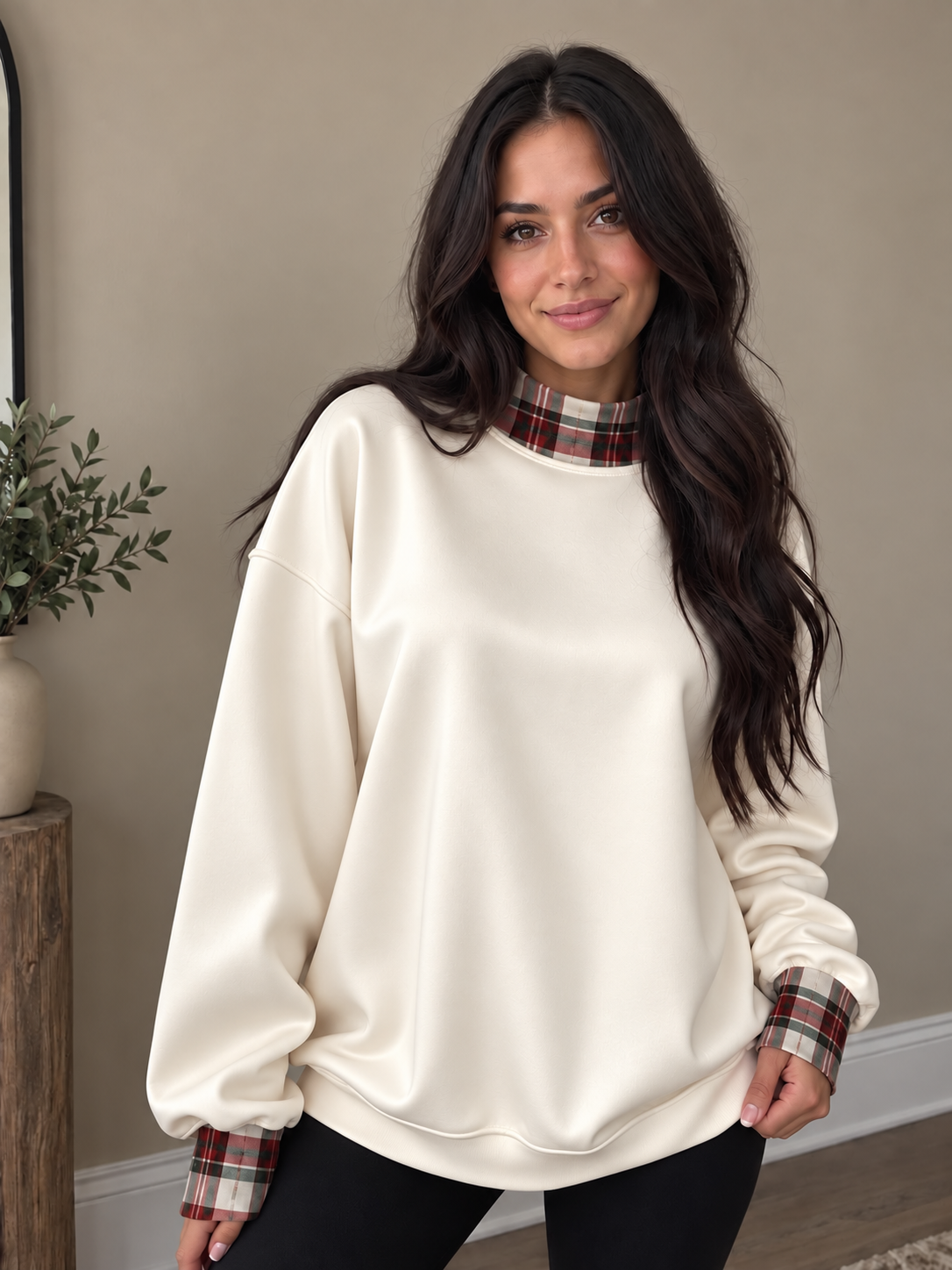 Plaid Mock Neck