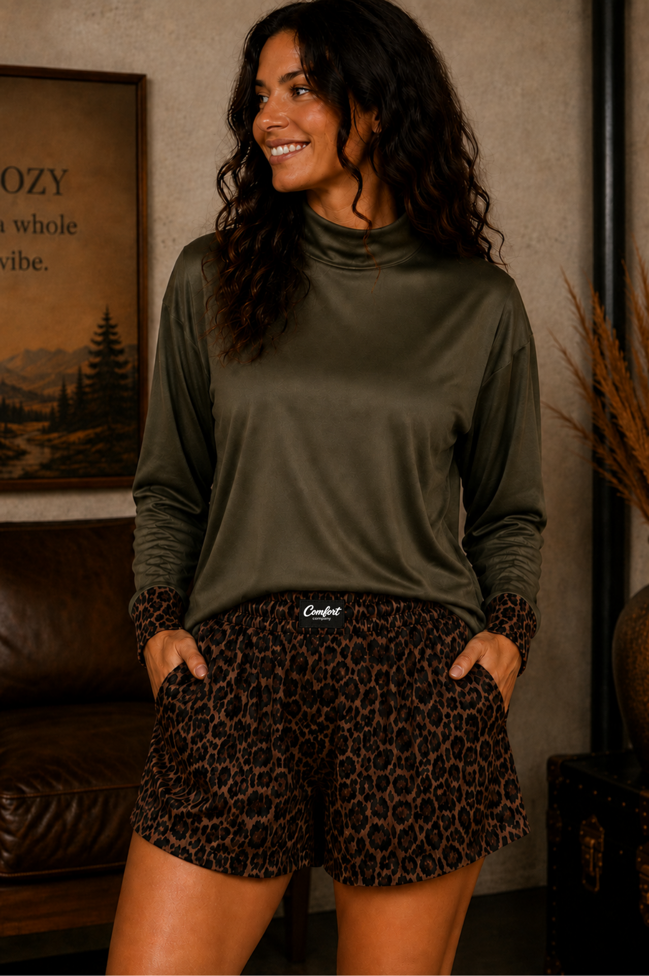 Olive Leopard Cuff Mock Neck (MOCK NECK ONLY)