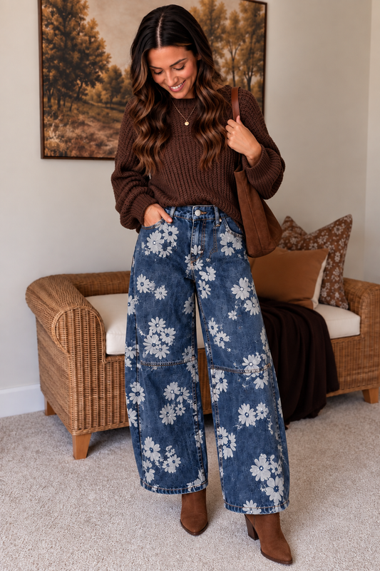 Floral Barrel Jeans