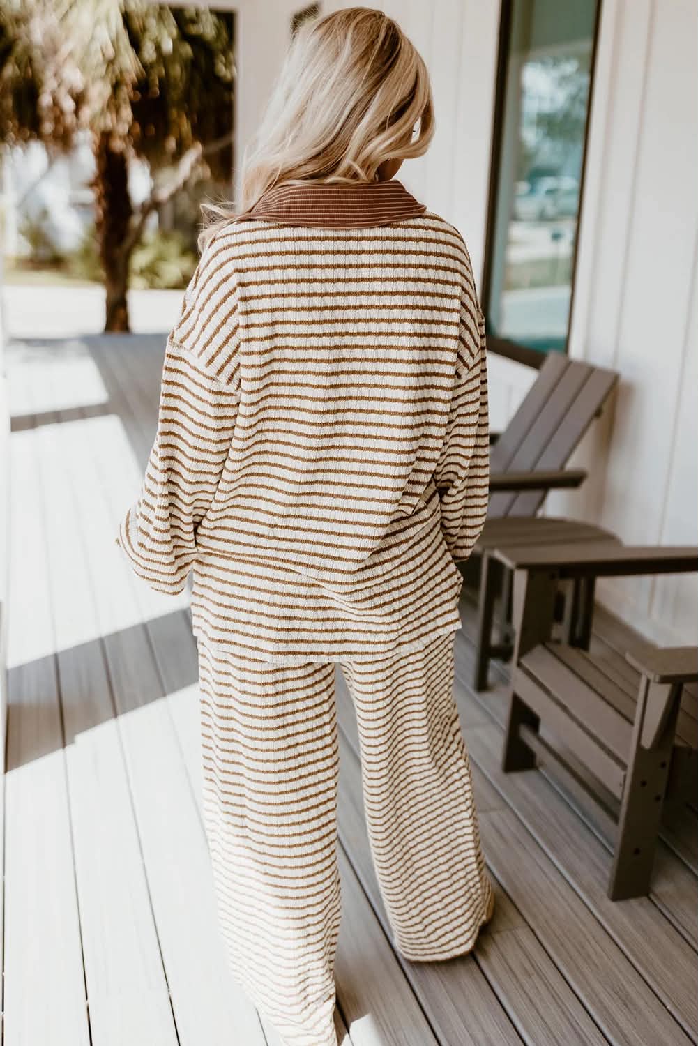 Collared Striped Lounge Set