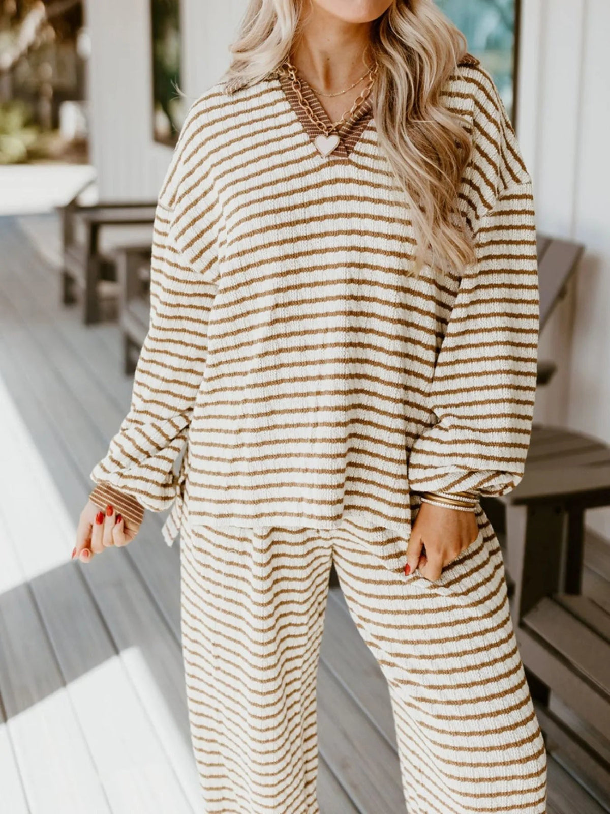 Collared Striped Lounge Set